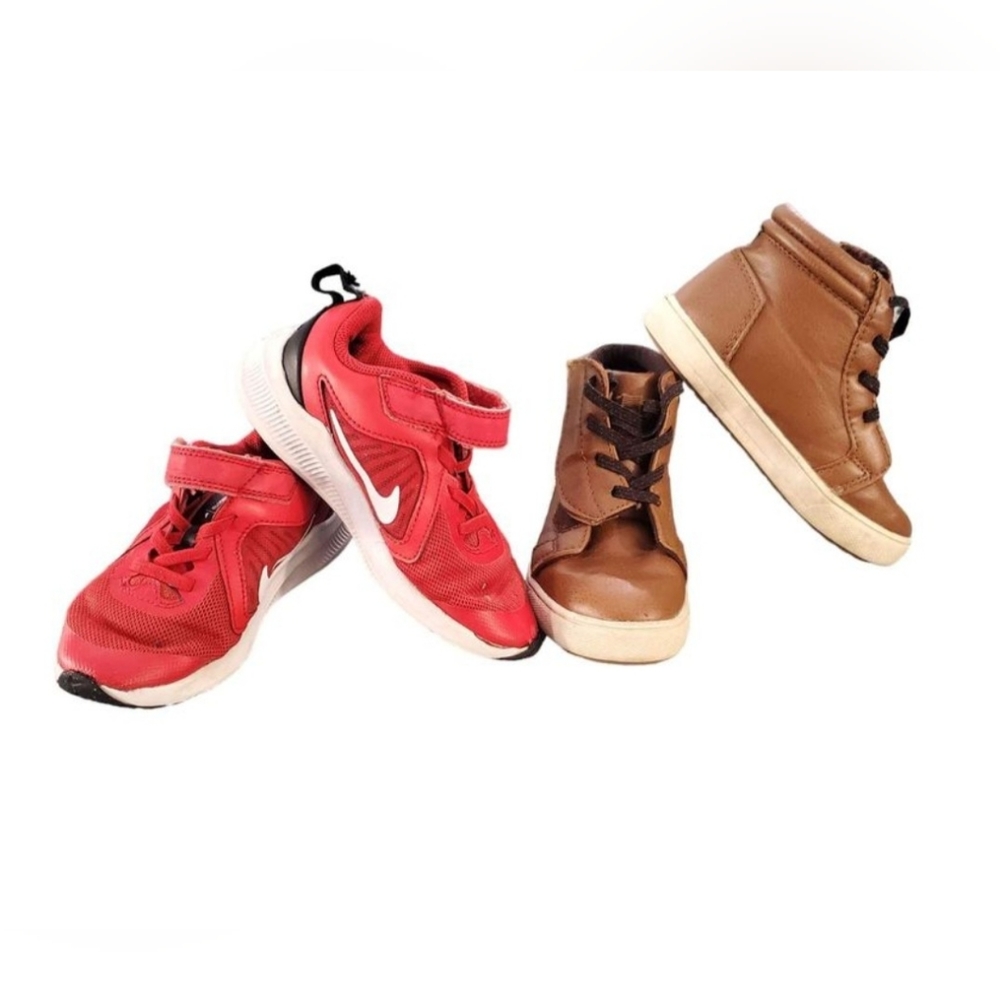 Boys 11C Nike Red Shoes & 10C Wonder Nation Brown Boots (Toddler Boy) Bundle